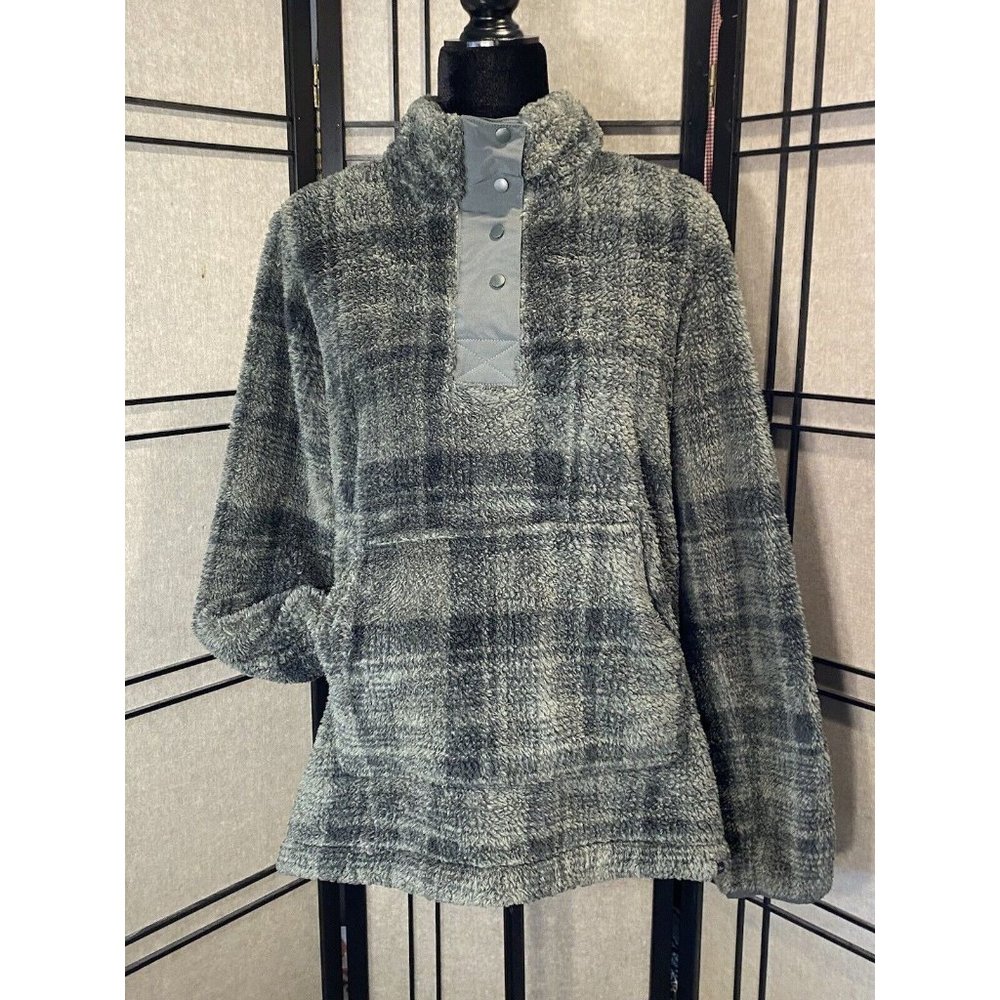 Eddie Bauer Fleece Size XL OLIVE GREEN PLAID Snap Front Pocket Super Soft